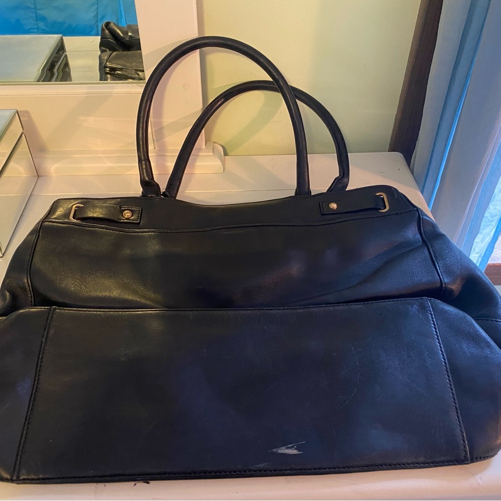 Large Black Leather Ann Taylor Satchel with Brass Hardware - Picture 10 of 10